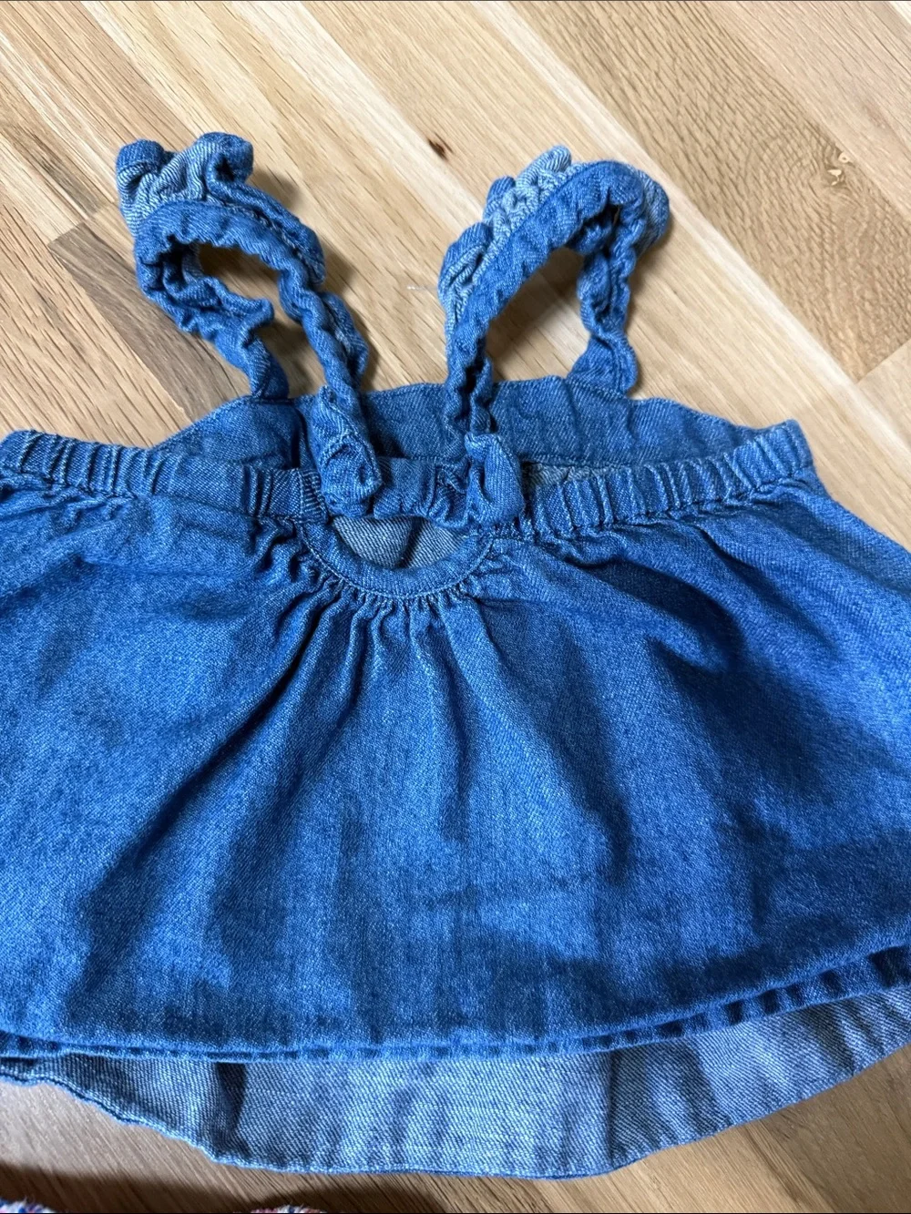 Old Navy Blue Denim Ruffle Tank Top with Pink Floral Bloomers